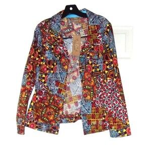Peck & Peck Santorini Mod Print Short Jacket Sz. M L Cotton Blend Stretch New